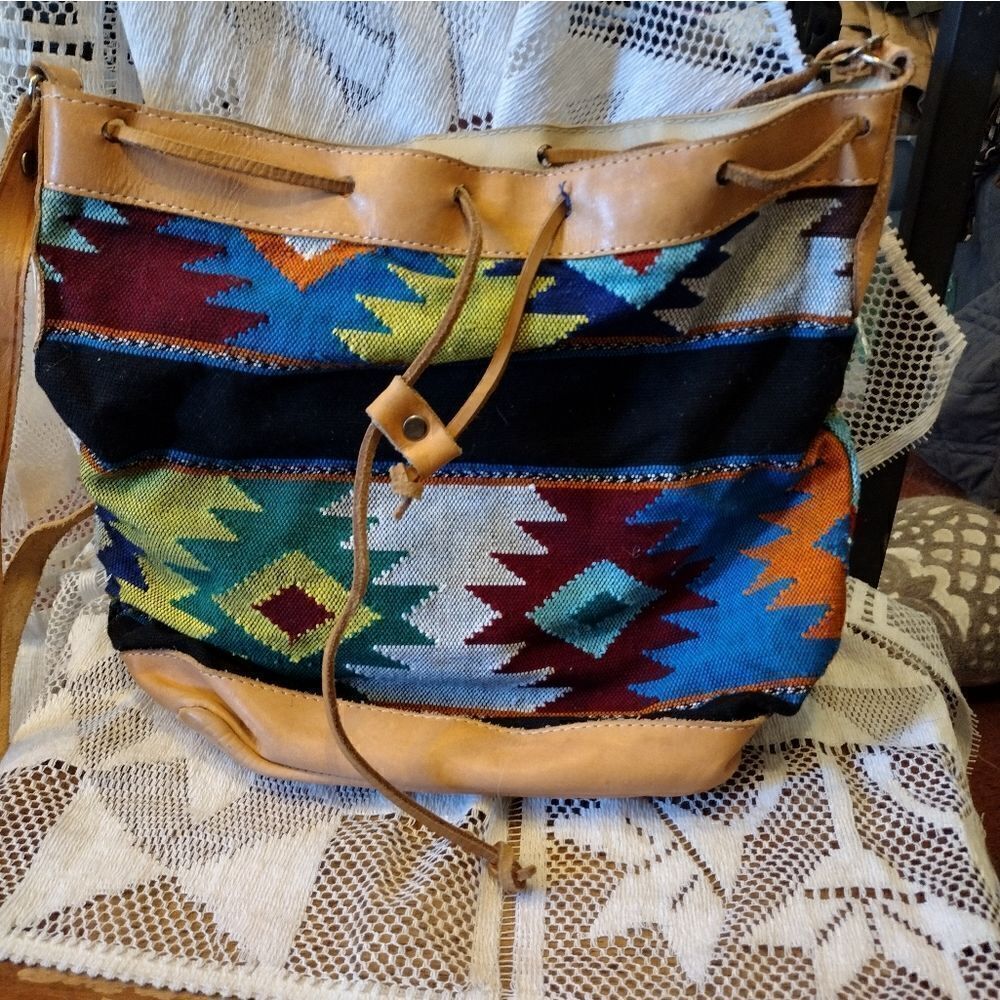 Boho leather and blanket weave bag